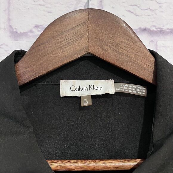 Calvin Klein Bell Sleeve Button Down Shirt‎ Black Size XL Lightweight Career - Picture 5 of 9